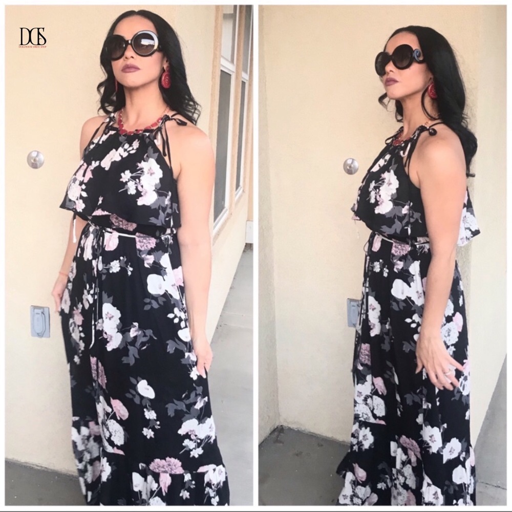 🔥 Sale 5 ⭐️ MiMi - Black Floral Sheer Maxi Dress - Picture 2 of 8